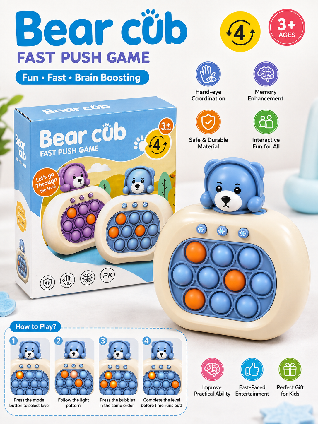 Bear Cub Fast Push Game-Blue